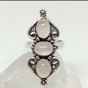 *Vintage 3 Rose Quartz Silver Ring